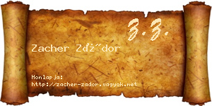 Zacher Zádor névjegykártya